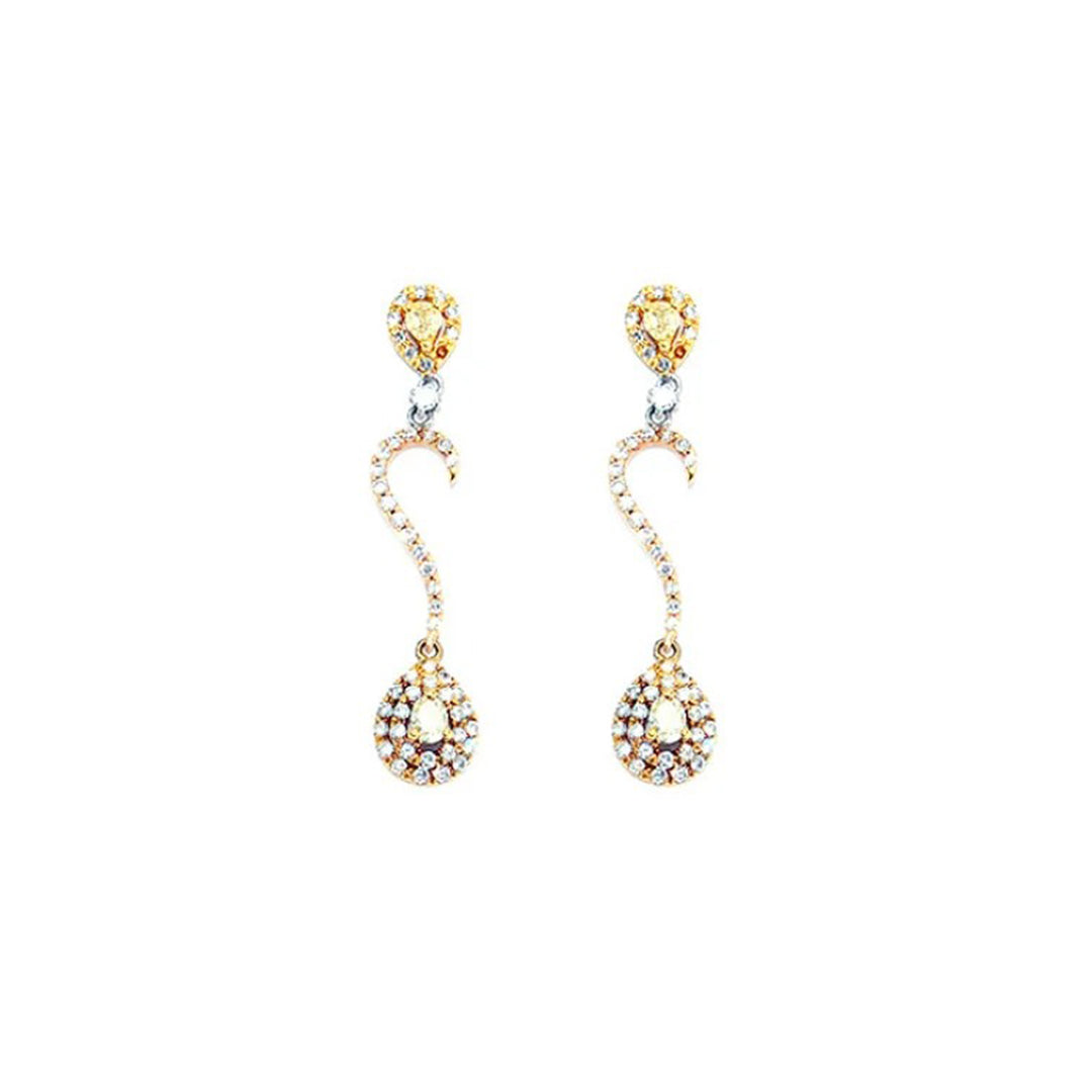 Tri Gold & Diamond Drop Earring