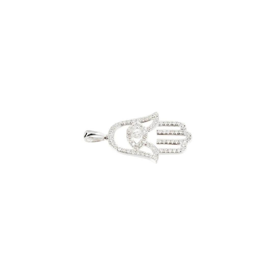 Fatima hand with Eye shaped Diamond Pendant - B13703