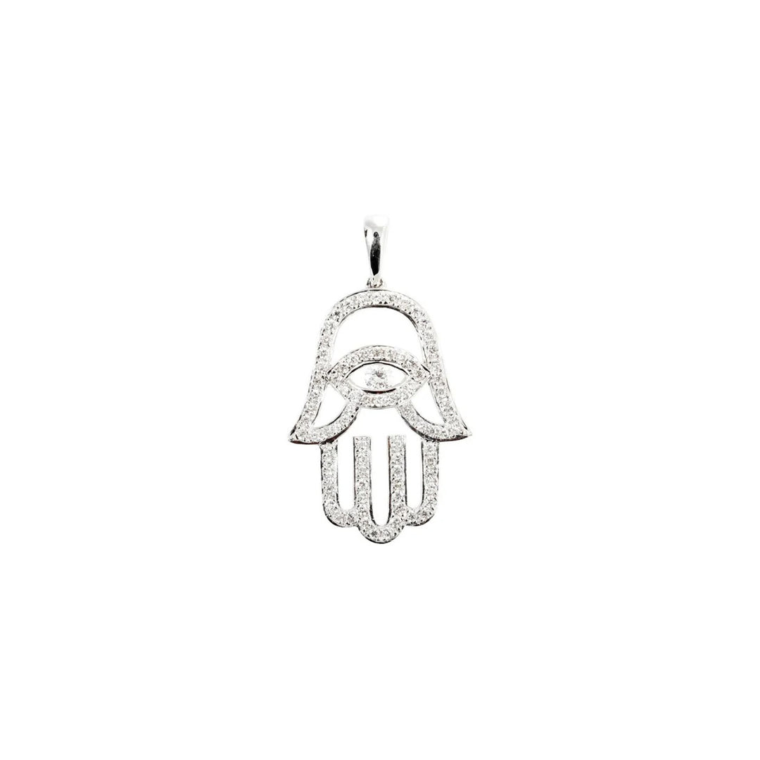 Fatima hand with Eye shaped Diamond Pendant - B13703