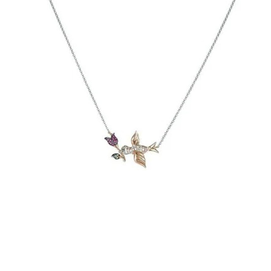 Bird Necklace with Real Diamond and Ruby - B13986