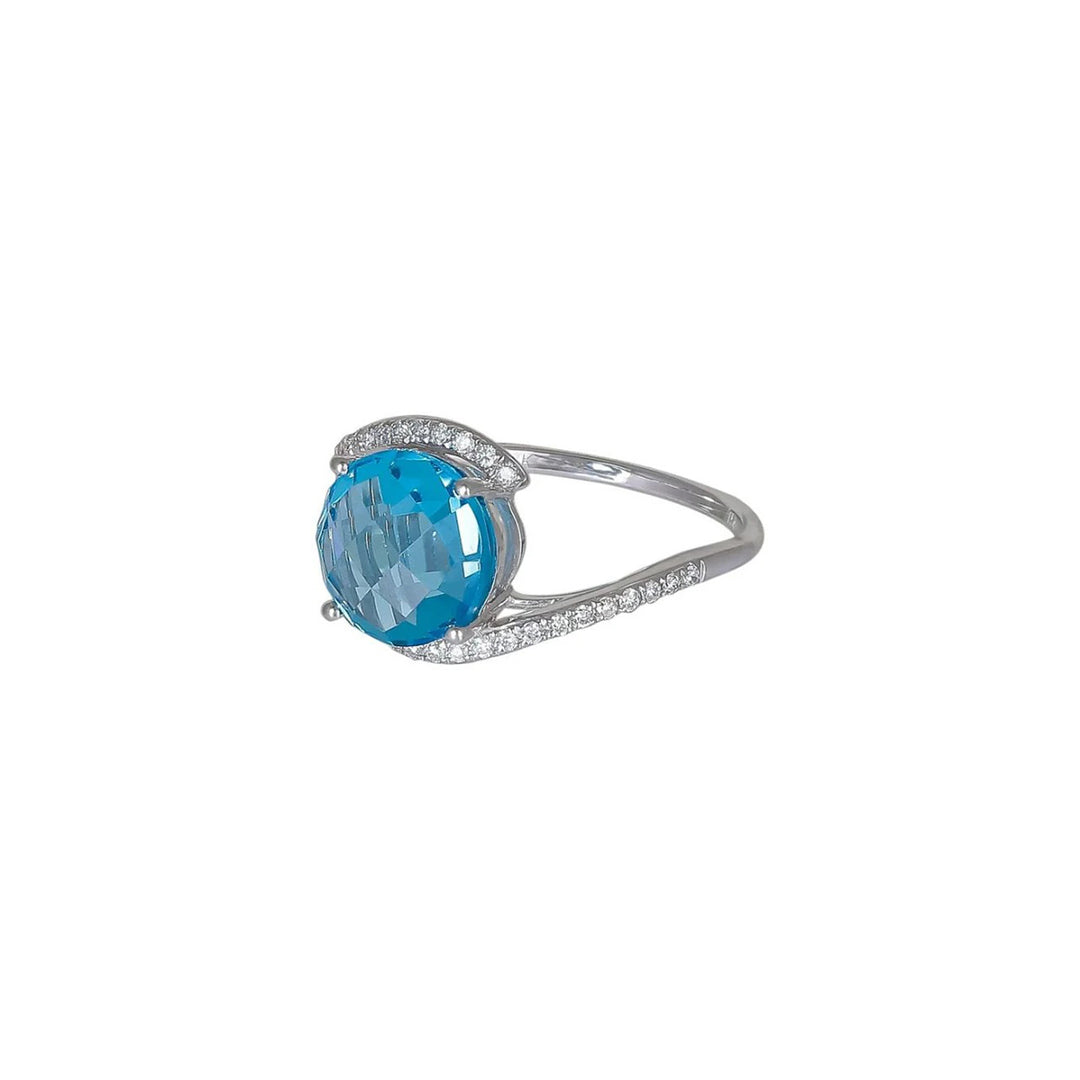 Round Blue Topaz Diamond Ring