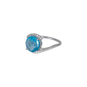 Round Blue Topaz Diamond Ring