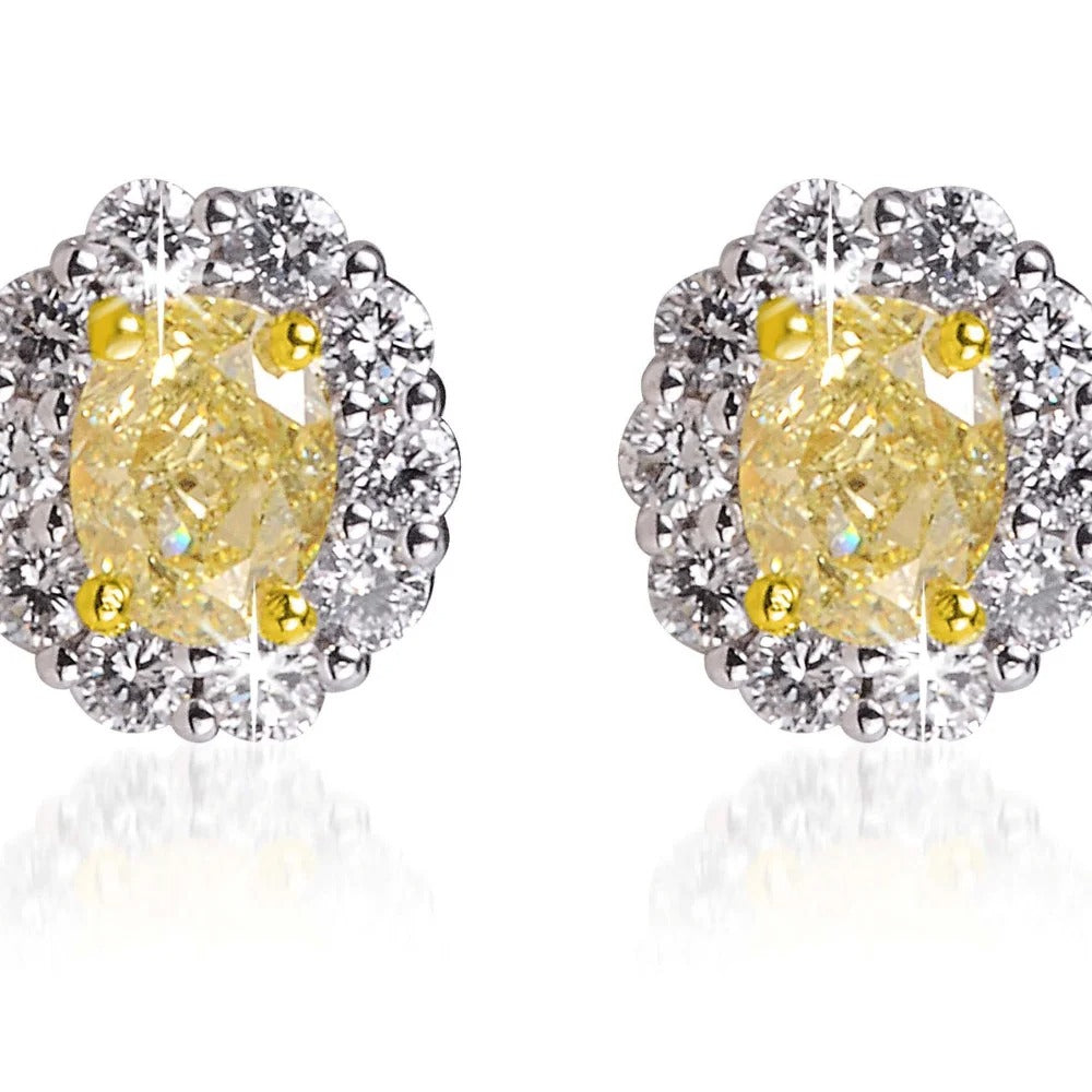 Oval Fancy Yellow Diamond Earrings - B17466