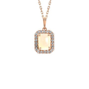 Emerald Cut Opal Halo Diamond Pendant