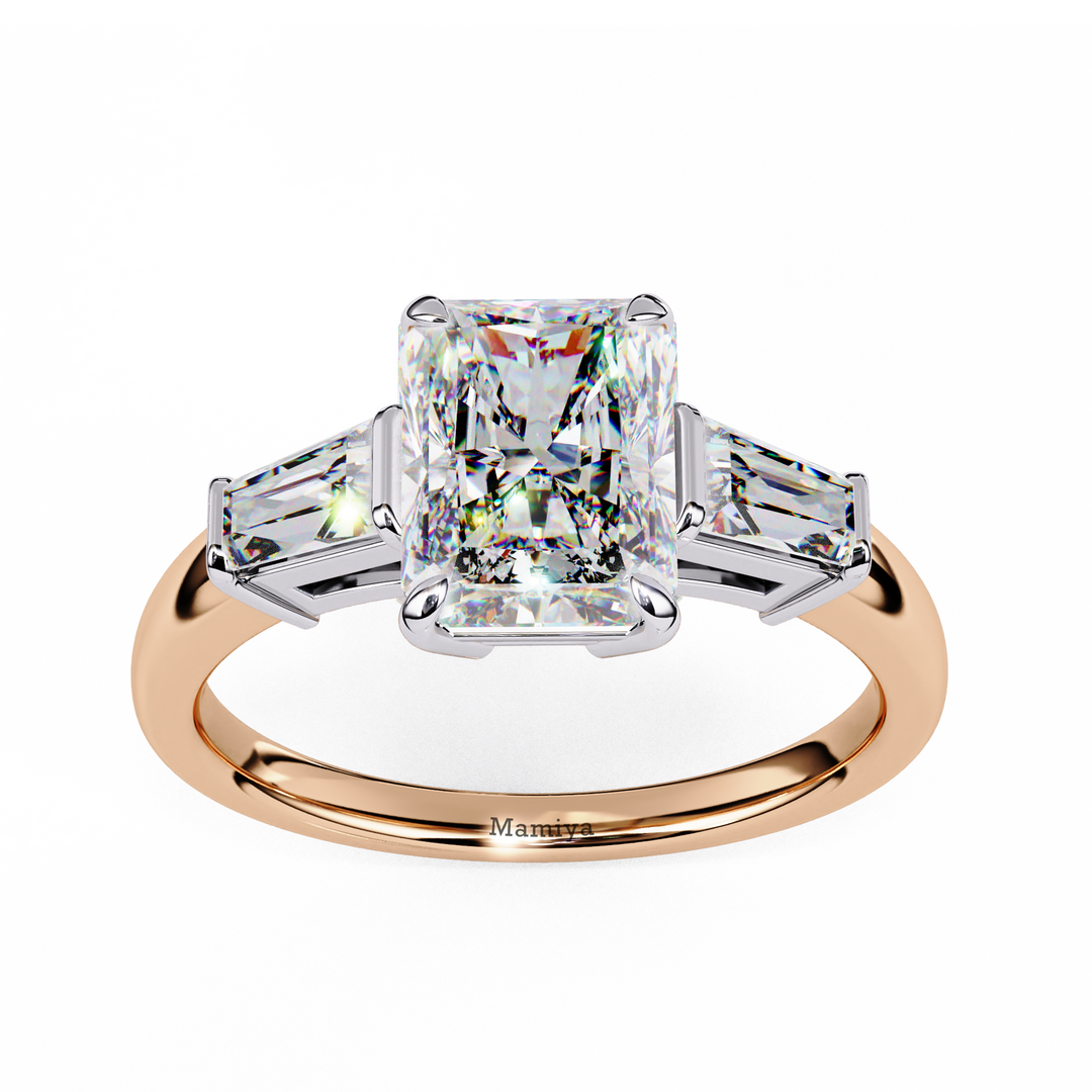Radiant With Baguette Three Stone Engagement Ring