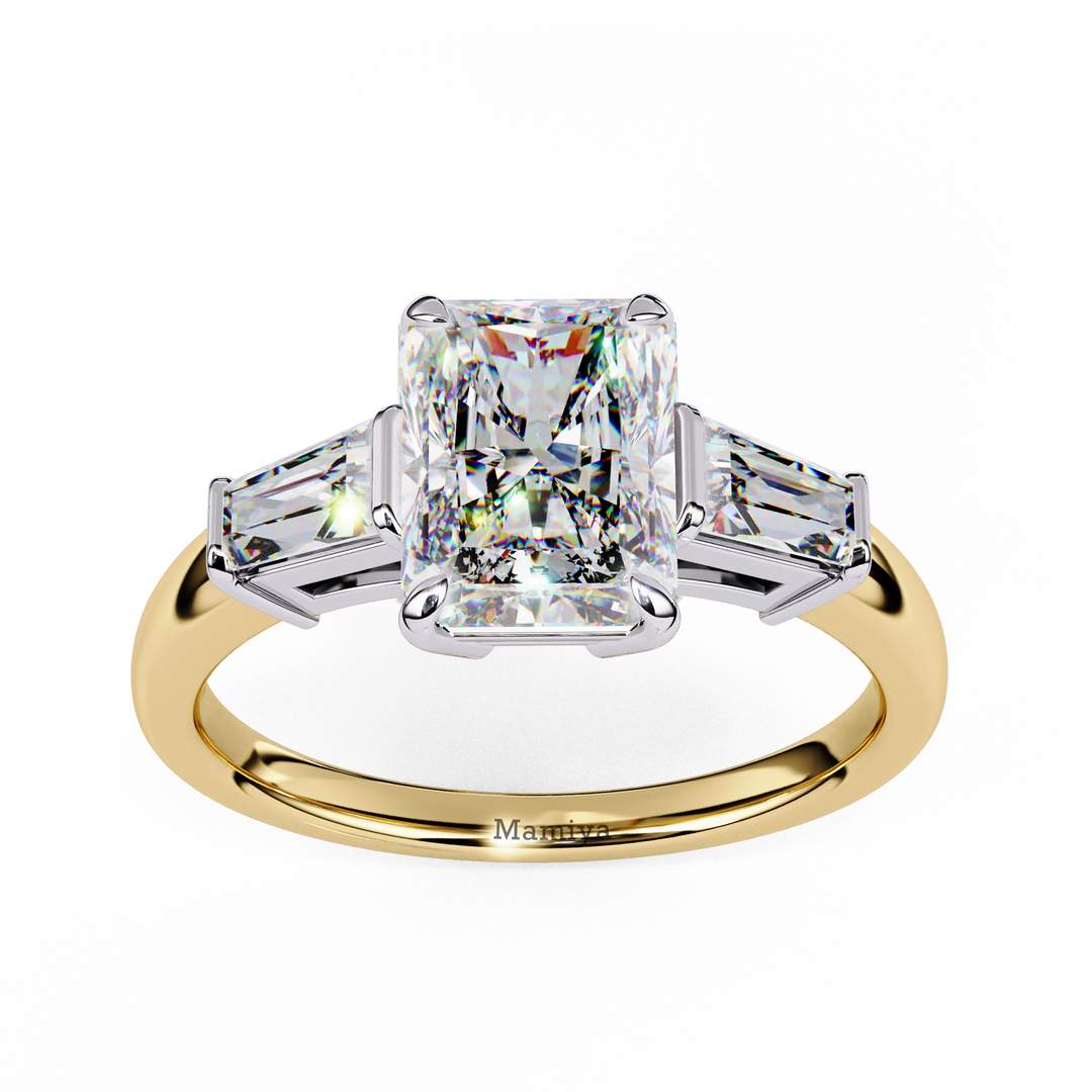 Radiant With Baguette Three Stone Engagement Ring