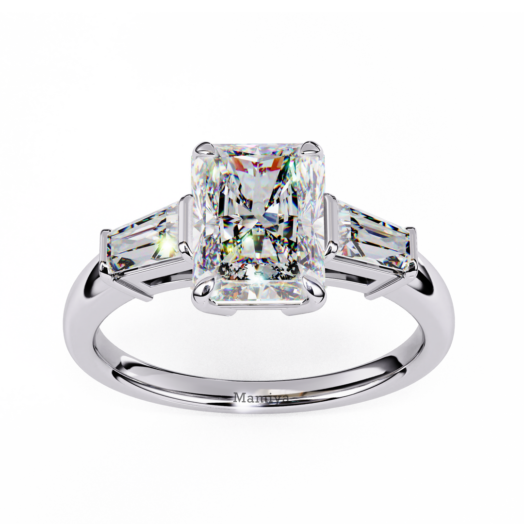 Radiant With Baguette Three Stone Engagement Ring